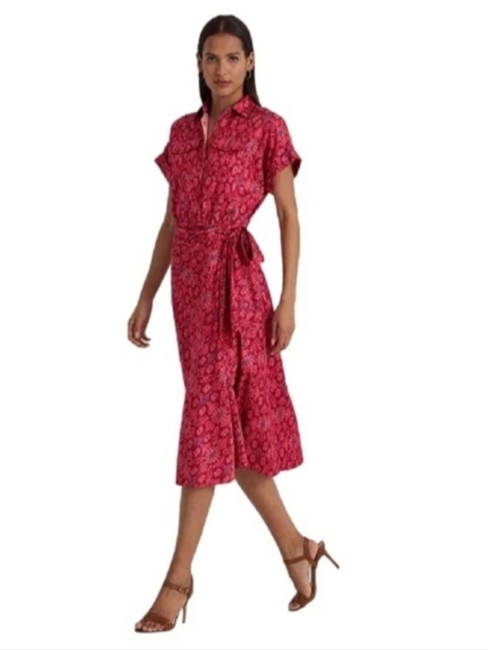 LAUREN RALPH LAUREN Size 2 Geo-Print Shantung Midi Dress - Picture 3 of 14